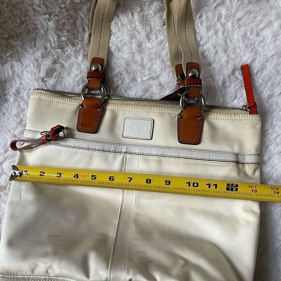 Coach Hampton Beige satin and orange accents satchel with silver tone hardwares - Picture 9 of 15